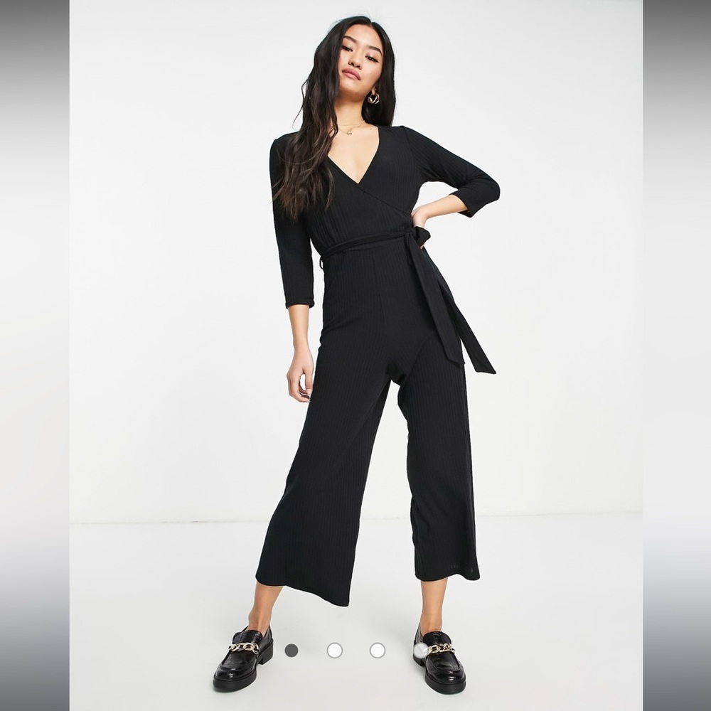 NWOT Stretchy Ribbed Black Wrap Jumpsuit